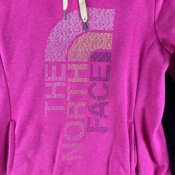 The North Face Hoodie Womens Medium Pink Cotton Blend Long Sleeve Logo Yellow Ti - Picture 3 of 8